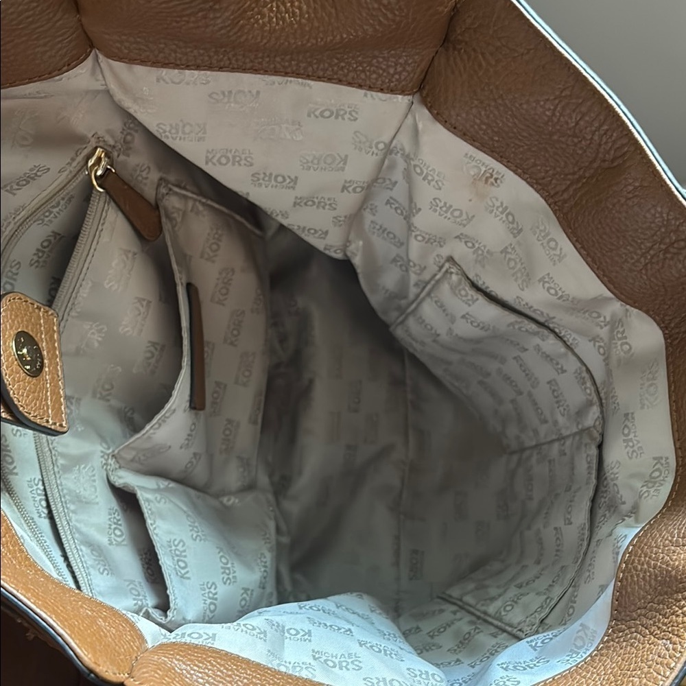 Michael Kors Brown and White Shoulder Bag with Gold Accents - Picture 14 of 14